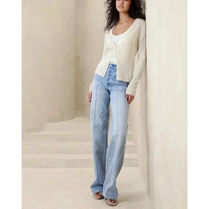 Banana Republic Womens Chunky 3 Button Cardigan Sweater Size XL White FA EXC